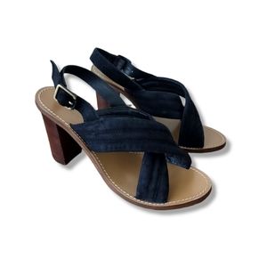 J.CREW Marcie Criss Cross SUEDE High Heels Size 8 CONE HEEL BLACK/CHESTNUT